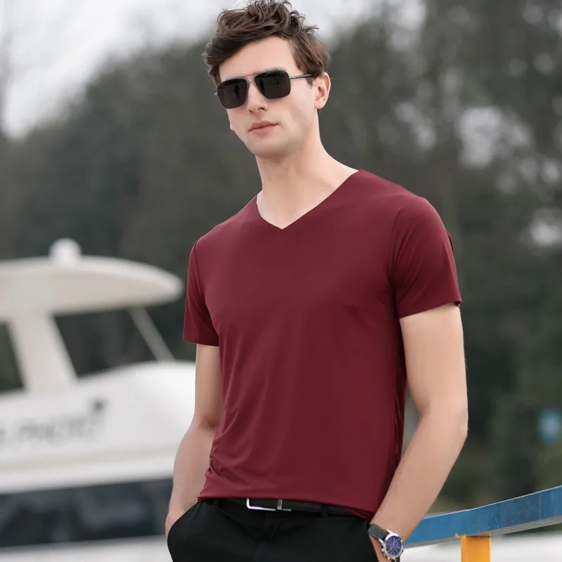 

MRMT Brand New Summer Short Sleeve Men's T-shirt Solid T-shirt for Male Half Sleeve Thin V-neck Tops Tshirt