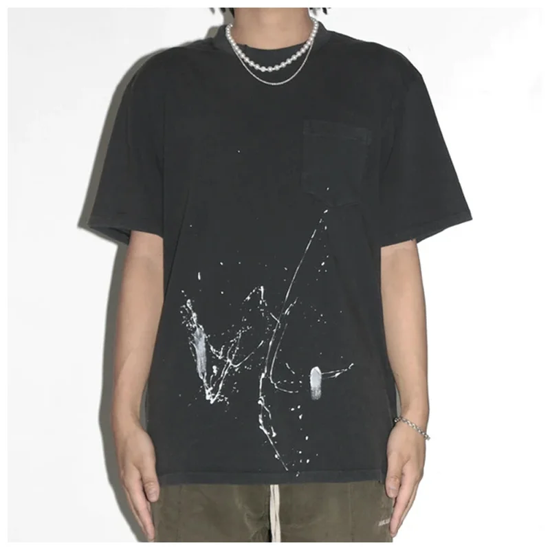 

Футболка мужская с коротким рукавом, стильная Базовая рубашка в европейском стиле для отдыха, с вареным старым карманом, с ручной росписью, ...