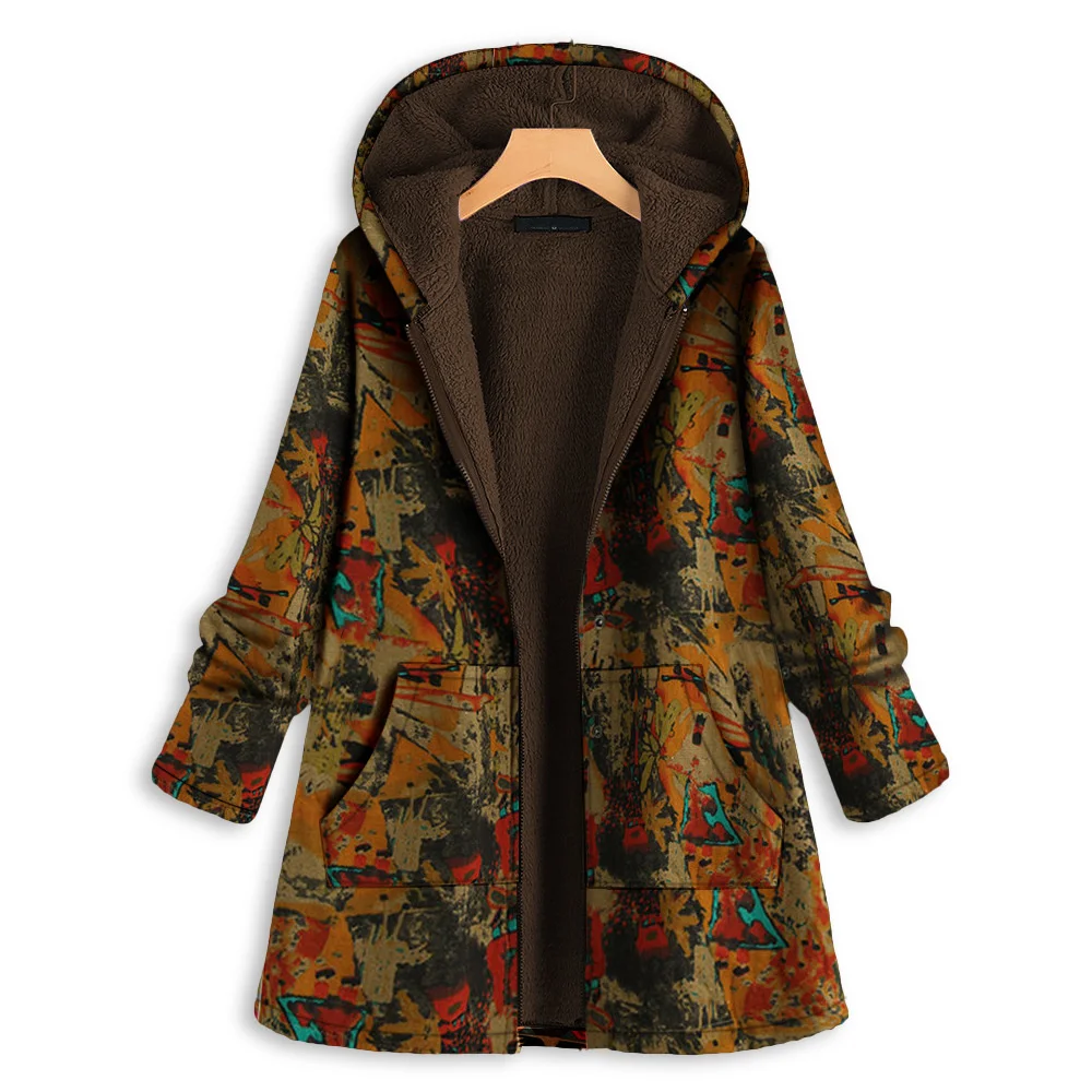 

Warm Cotton Jacket 2021 Winter New Style Korean Loose Cotton Jacket Women's Mid-length Print Hood Wn*