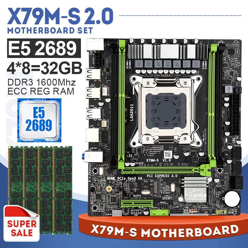 Verkauf Mit LGA2011 Combos CPU Xeon E5 2689 4 Stücke X 8GB X79 X79M-S 2,0 Motherboard Speicher DDR3 ECC RAM 1600Mhz
