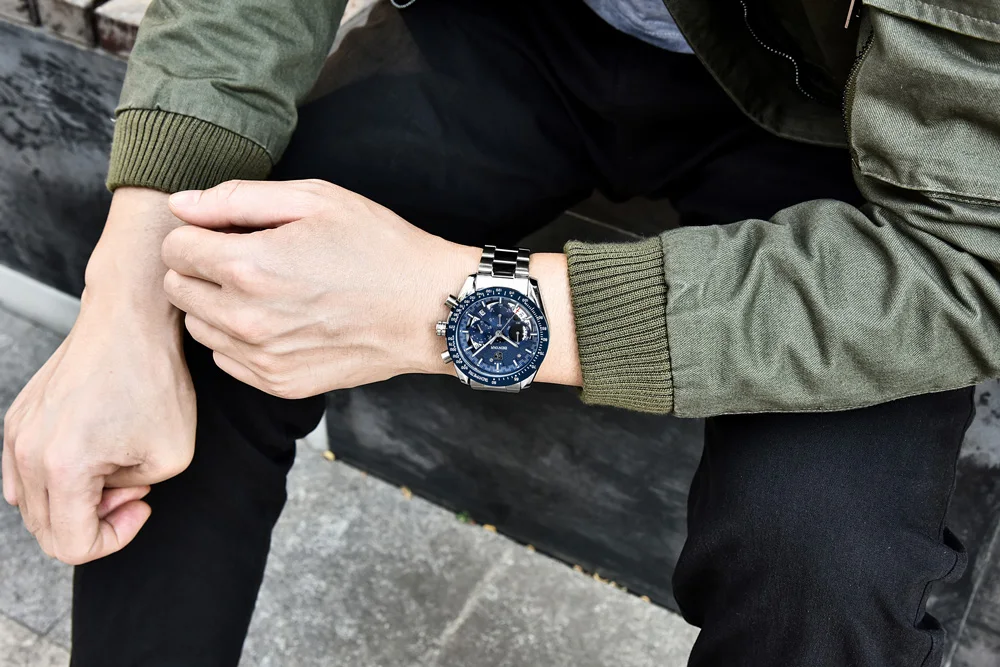 BENYAR Топ люксовый бренд Moon Phase часы мужские водонепроницаемые Хронограф военные спортивные кварцевые часы мужские часы Relogio Masculino