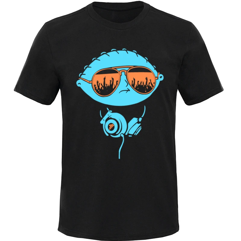 DJ Stewie Tshirt Hip Hop Male Tops Tees Heavy Metal Summer Crew Neck 100% Cotton Men T-Shirt Rapper Custom T Shirt Street Music