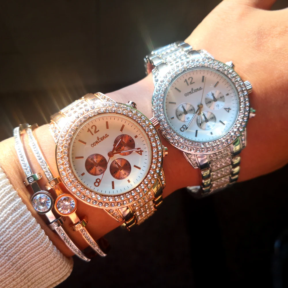 Новинка 2021 модные повседневные часы Серебристые со стразами женские элегантные