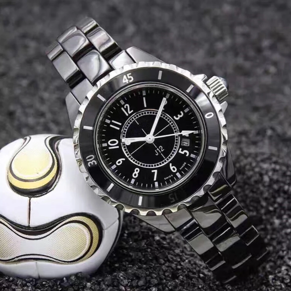 

Vintage Brand New Ceramic Quartz Watch Classic Black White Ceramica Mens Lady Womens Watches Diamonds Fashion Wristwatch 38mm
