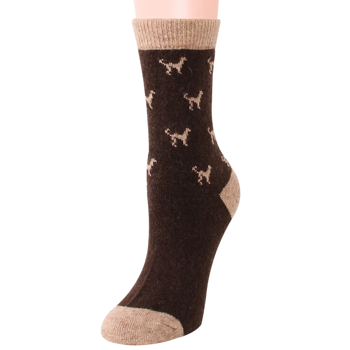 Fashion Women Wool Socks Middle Tube Animal Dog Pattern Winter Crew Socks Soft Thick Warm Casual Wool Boot Socks 12 Pairs