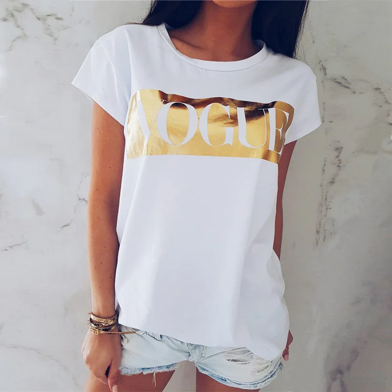 

2019 Women Vogue Print T shirt 2 Womens Letter Top Summer Short sleeve Shirt Fashion Tshirt Cotton 3 T shirts Ladies Tee Tops