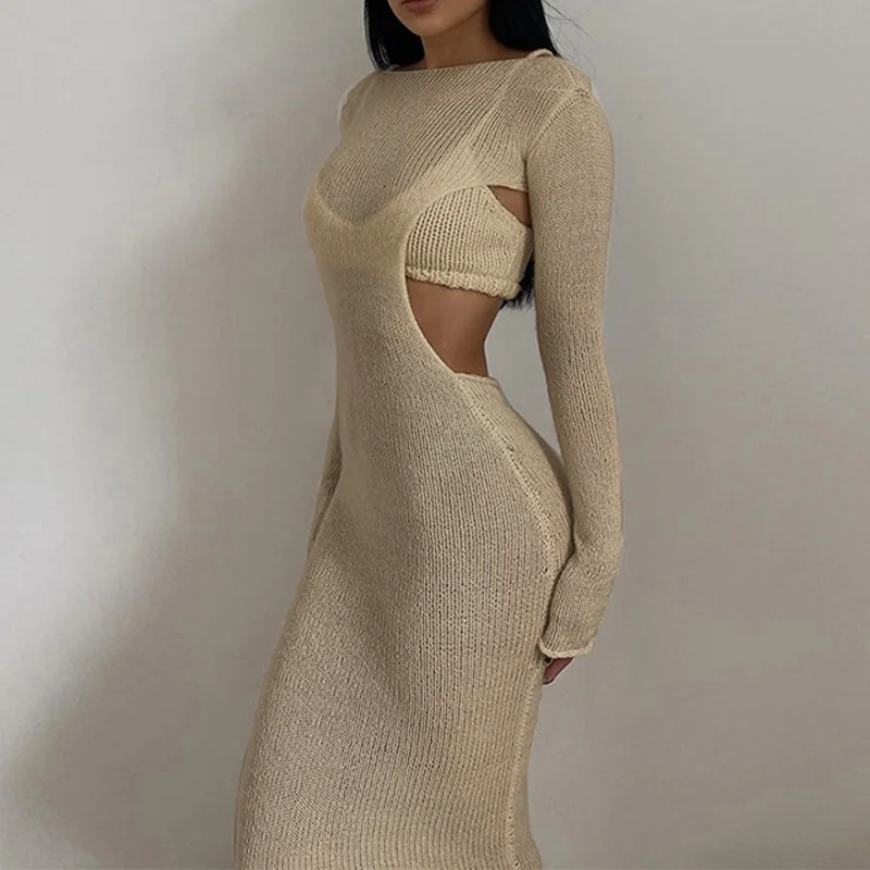 Осеннее тонкое трикотажное длинное платье женские Сексуальные облегающие