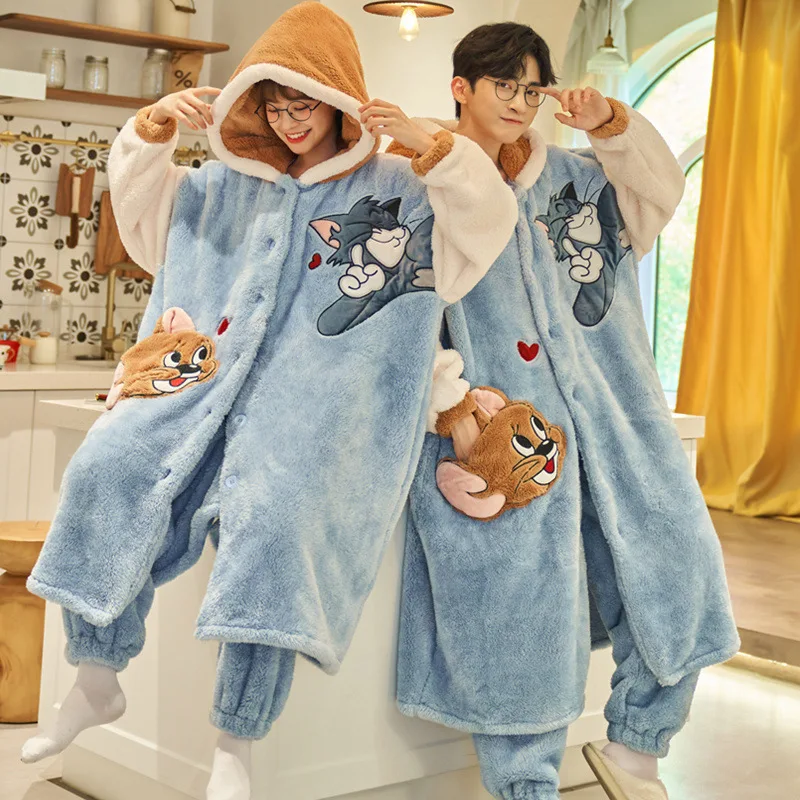 Pajama Suit Men's Winter Coral Velvet Thickened Plush Warm Flannel Home Suit Men's Suit