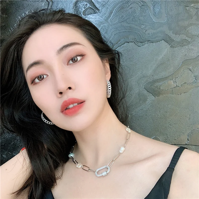 

Timeless Wonder Fancy Zirconia Baroque Pearl Geo Choker Necklace Jewelry Punk Ins Designer Party Bontique Gift Trendy Goth 6435