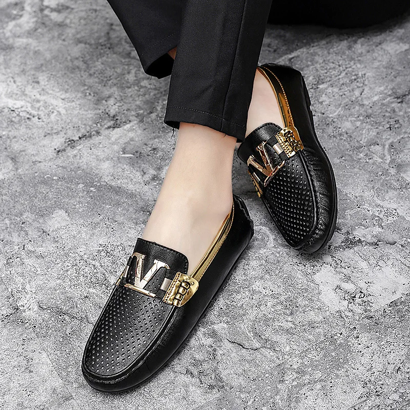 

Original Summer Loafers Men Footwear Black BlueFlats Shoes For Mens Fretwork Breathable Casual Handmade Men Shoes Big Size 45 46