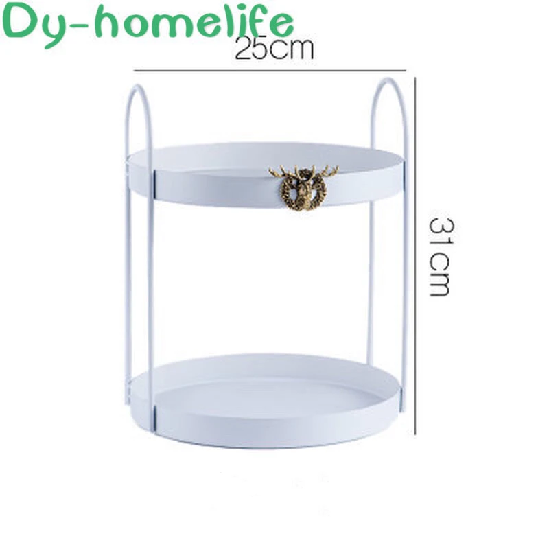 

31 * 25CM Two-color Optional Kitchen Double-layer Circular Storage Iron Rack Fruit Cake Display Rack Girl Cosmetics Storage Rack