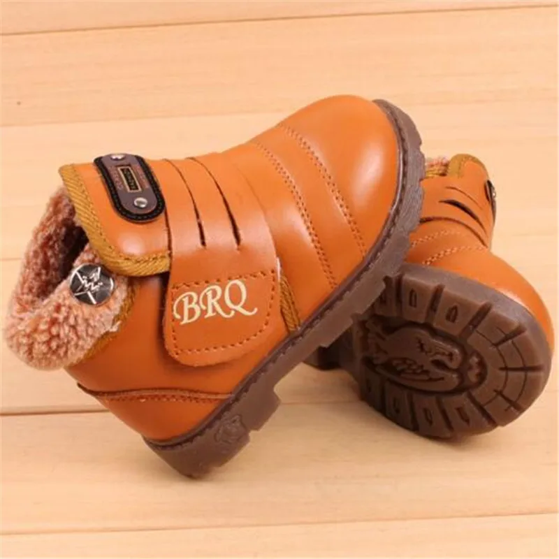 Winter Children Snow Boots Leather Waterproof Non-slip Girl Boy Ankle Botas Thick Plush Kids Cotton-padded Shoes | Детская одежда и