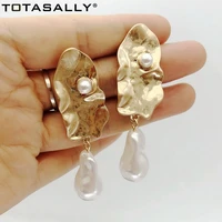 totasally baroque imitation pearl earrings fashion antique alloy leaf irregular pearl drop earrings for woman pendientes mujer