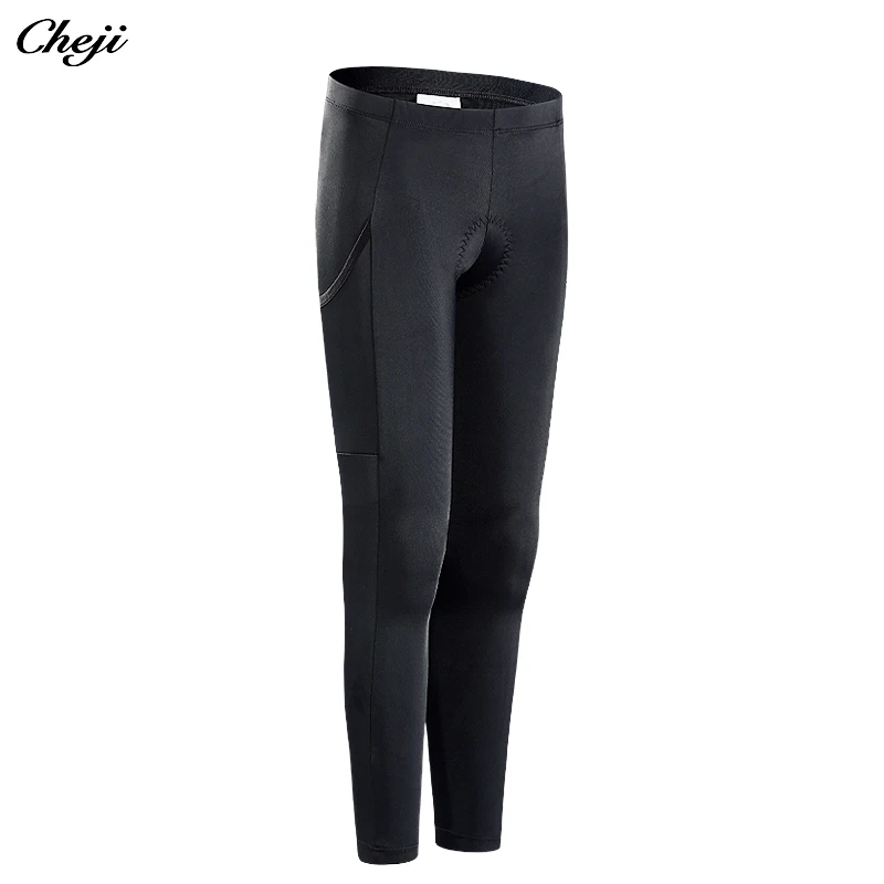 Детские длинные брюки CHEJI черные быстросохнущие велосипедные из лайкры с
