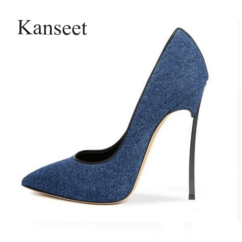 

2021 New Spring Summer Sexy Pointed Toe Shallow Women Pumps For Party Office Ladies Fashion Blue Super High Heels Women Shoes
