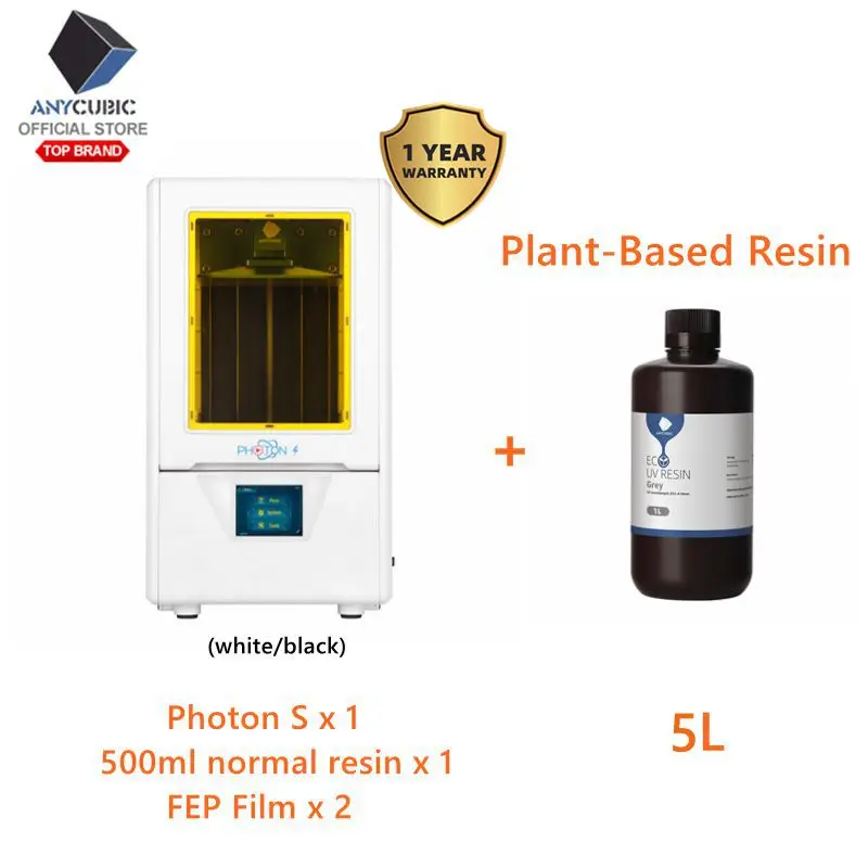 WhitePSwith5LResin ANYCUBIC Photon-S 3d принтер на растительной основе смолы двойной оси Z Быстрый срез 405nm матрица UV SLA 3d принтер фотоны Impresora 3d - Цвет: WhitePSwith5LResin
