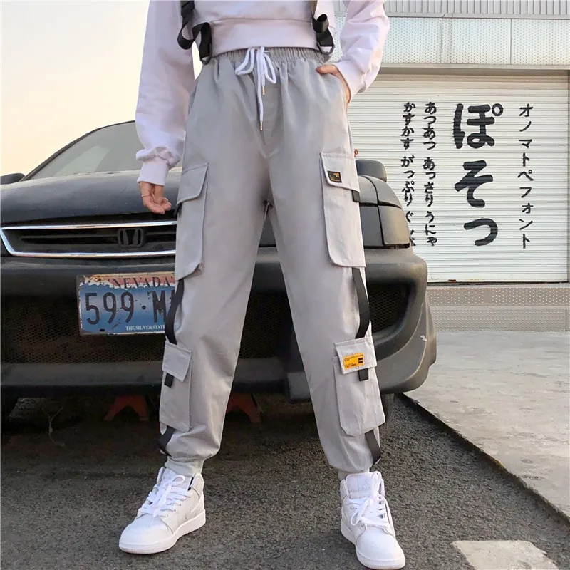 

Fashion Women's Elastic Waist Cargo Pants Ladies Casual Loose Ankle-length Streetwear Trousers Plus Size Female Jogger Pants