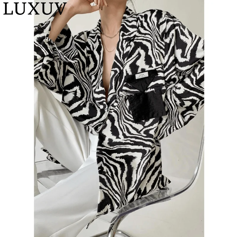 

LUXUV Women's Windbreaker Light Trench Design Shirts Zebra Stripe Blouse Jacket Raincoat Female Outwear Clothing Fashio Cardigan
