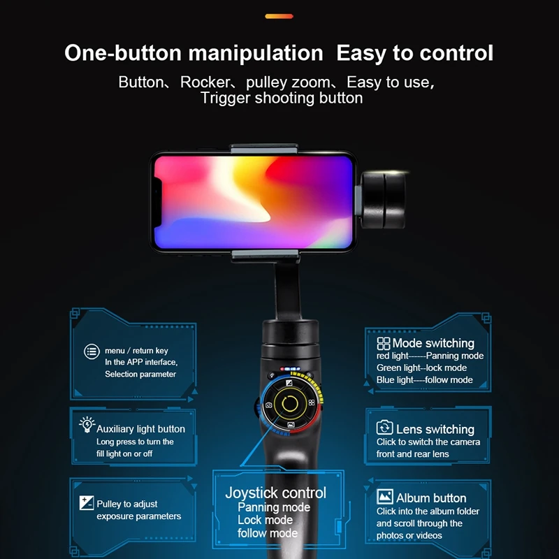 

Smartphone Sports Camera 3-Axis Handheld Gimbal PTZ Stabilizer Focus Pull & Zoom for IPhone Android for Samsung Action Camera