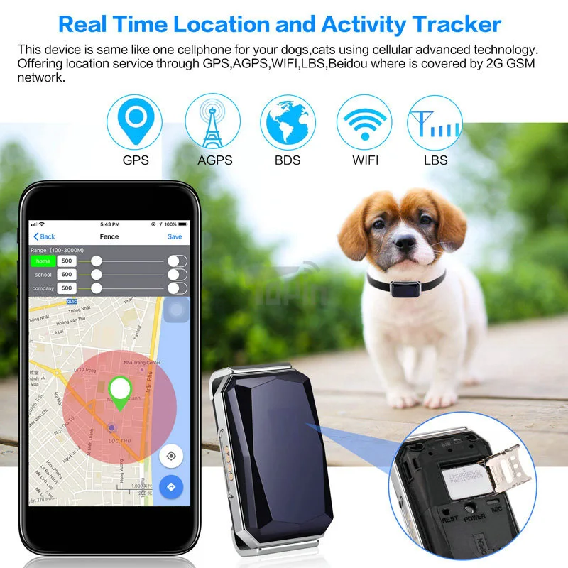 Домашнее животное мини Gps трекер Ip67 водонепроницаемый ошейник Gsm Agps Wifi Lbs