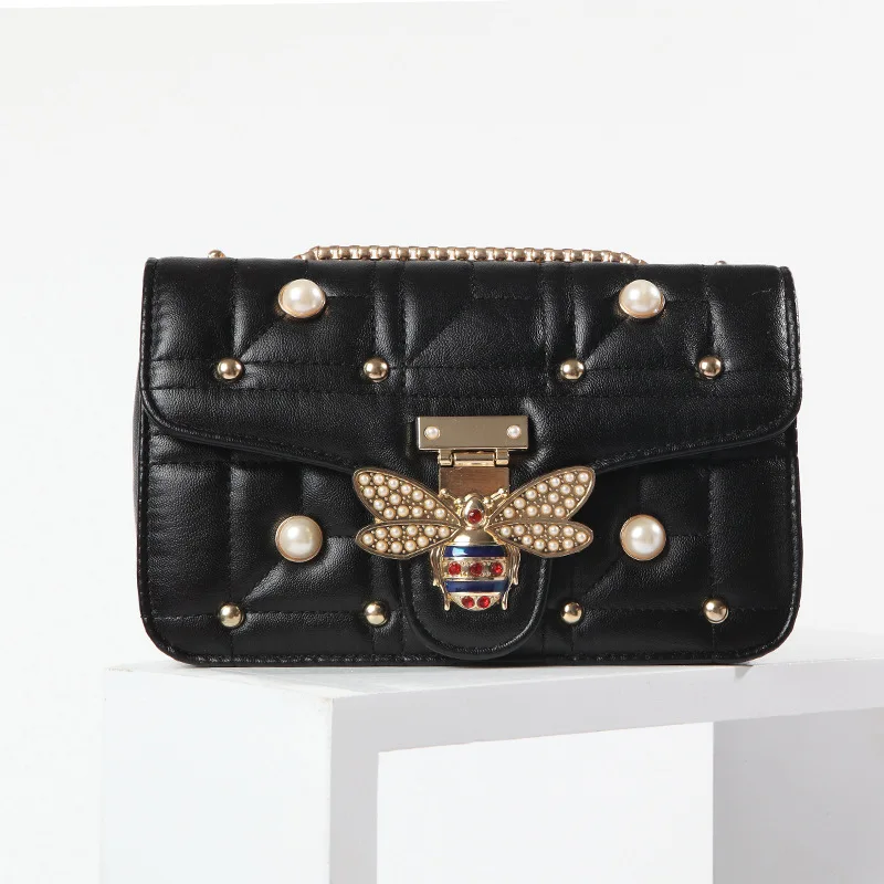 

Женская сумка через плечо замок в форме пчелы, высококачественные кожаные сумки на цепочке из спилка, роскошный брендовый дизайнерский кош...