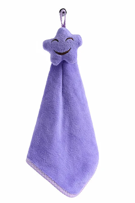 Purple Милое мультяшное детское полотенце для рук, уплотненное мягкое бархатное полотенце кораллового цвета для малышей, подвешивающее банное полотенце для ванной, мини чистящая ткань - Цвет: Purple