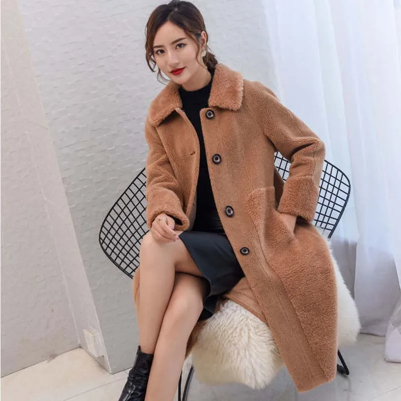 Women 2022 Winter Real Fur Coats Lady Natural Granular Wool Fur Jacket Female Casual Genuine Sheep Shearing Oversize Outwear C17