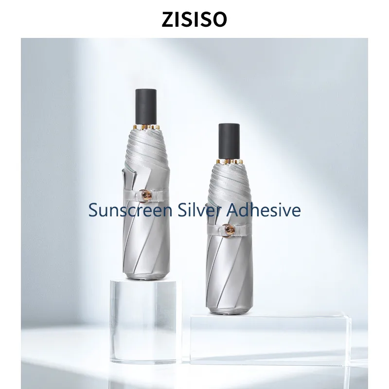 Портативный Серебряный двухслойный зонт Женский дождевой светящийся мини