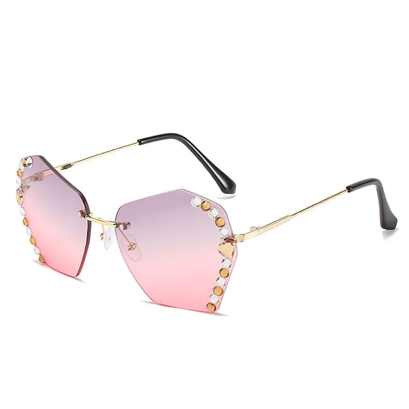 

New Rimless Sunglasses Luxury Brand Designer Fashion Women Sun Glasses With Diamond UV400 Shades Eyewear Oculos de sol
