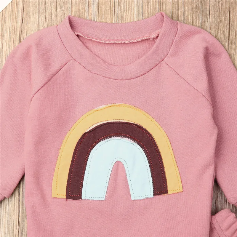Toddler 2pcs Newborn Infant Baby Girl Clothes Long Sleeve Hoodie Tops Ruffle Leggings Pants Set Rainbow Fall Winter Outfits 0-3Y