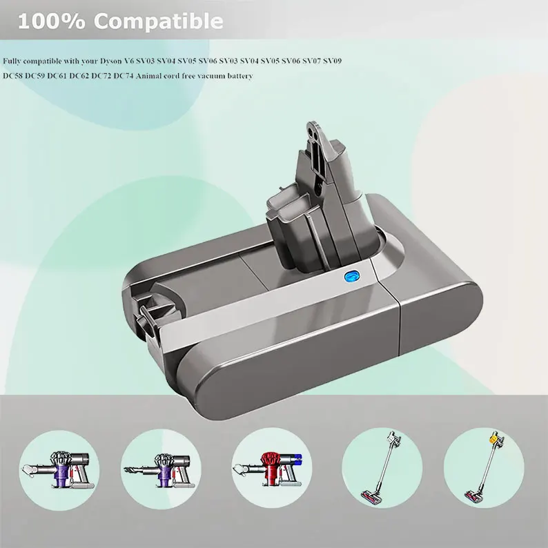 Литий-ионный аккумулятор V6 100% мАч 6000 В 6 0 Ач для аспиратора Dyson DC58 DC59 DC61 DC62 SV09 SV07 SV03