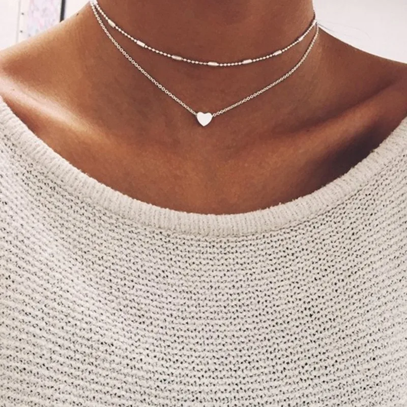 

HebeDeer Heart Star Necklaces Jewelry Lady Trendy Girl Silver Color Bohemia Multilayer Necklace Chain Women Kpop Collares
