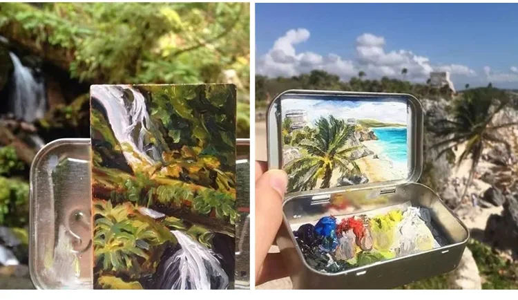 Мини железный ящик для набросков художественные принадлежности набор