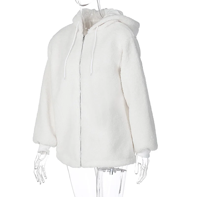 

2020 Lamb Wool Zip Up Hooded Coat Autumn Winter Women Fashion Streetwear Warm Hoodies Oversized Jacket Windbreaker White Coats