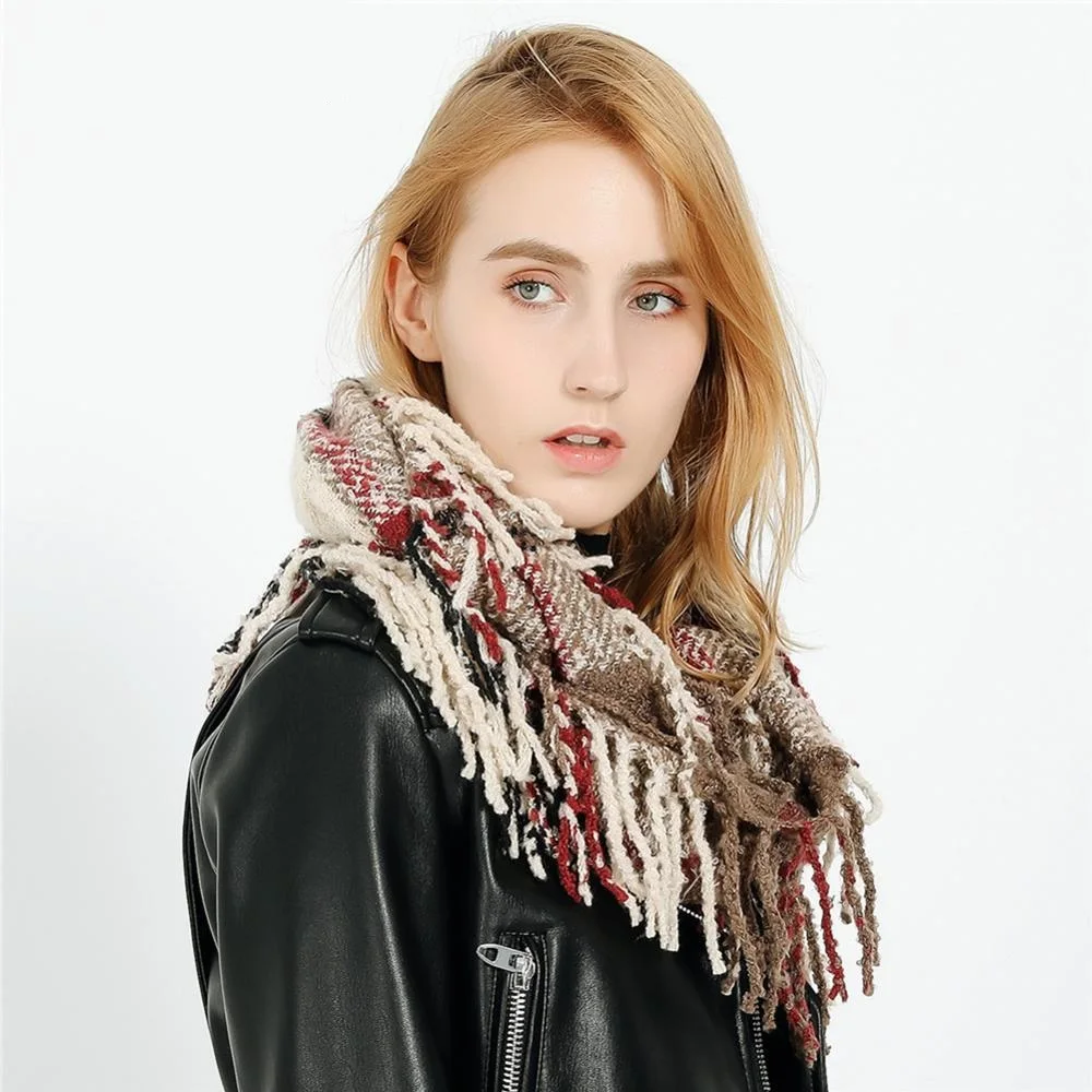 Febelle зимний женский клетчатый шарф кашемировый вязаный снуд теплый Сарф