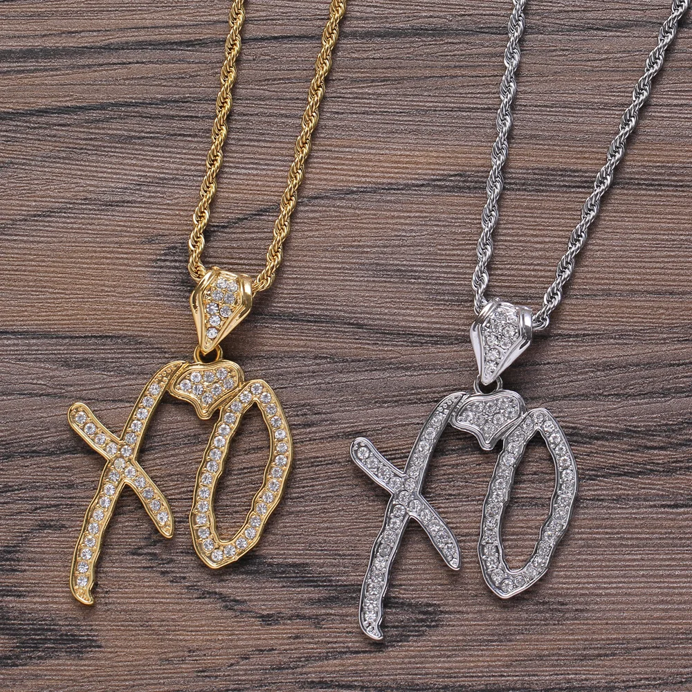 Personality Iced Out Rhinestone Bling Letters XO Necklace Pendant For Men Cuban Rock Hip Hop Chain Bracelets Jewelry | Украшения и