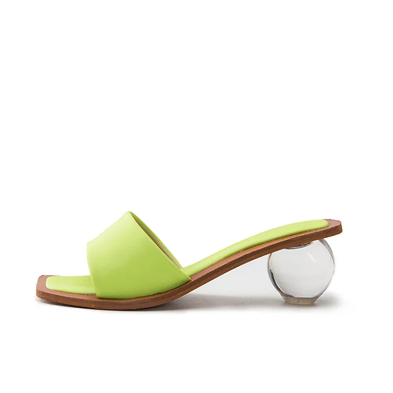 

Size 34-42 Clear Crystal Round Ball Heels Slippers Women Summer Beach Peep Toe Slides Shoes Woman Flip Flops Sandals