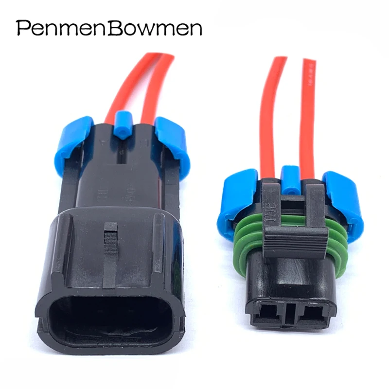 2Pin 15300027 Delphi GM Weather Pack Sensor Fan Plug Auto Waterproof Electronic Connector Wire Harness 15300002 on - Комплект проводов с разъемом Delphi GM Weather Pack для подключения электронных датчиков и вентиляторов, водонепроницаемый, 2-контактный, 