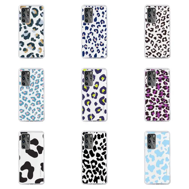 

Leopard Print Phone Case Transparent For Huawei honor V 9 8 10 20 7 i S A C X pro lite play Soft TPU Clear Mobile bags
