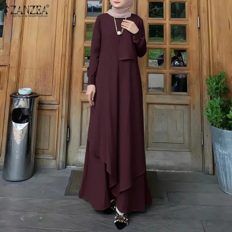 

Morocco Abaya Hijab Long Dress ZANZEA Women Muslim Dresses Islamic Clothing Kaftan Solid Casual Loose Dress Full Sleeve Robe