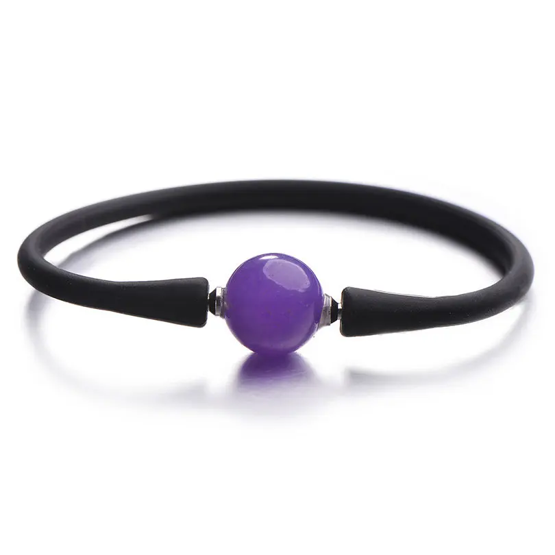 black purple Pipitree простой силикон Унисекс Браслет 14 мм Инь Ян очаровательные каменные бусины браслеты для женщин мужчин пара ювелирных изделий Pulsera mujer - Окраска металла: black purple