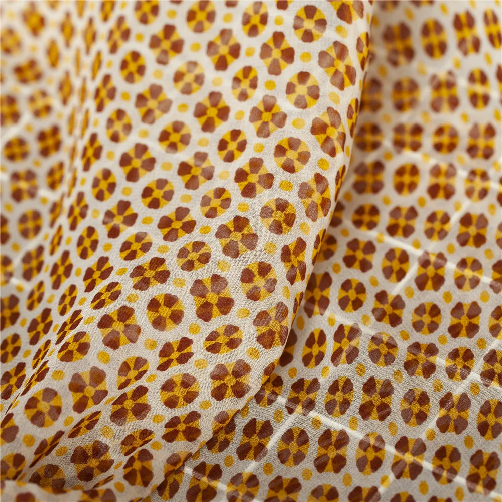 Transparent&ampsheer yellow floral pattern pure silk Georegette fabric sewing for shirt skirt dress scarf craft by the yard | Дом и сад