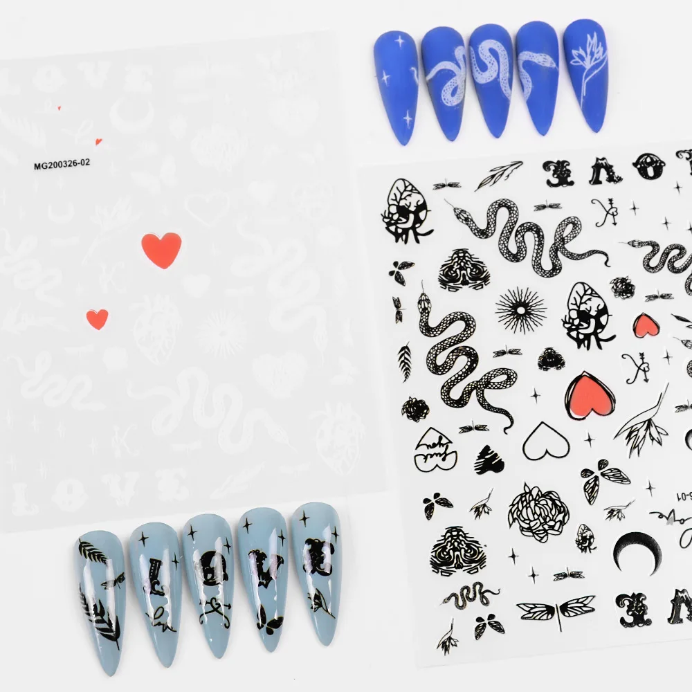

Snake Pattern Black White Nail Art Stickers 3D Design Transfer Stickers Decals Nail Art Decoration Tip Slider Accessory
