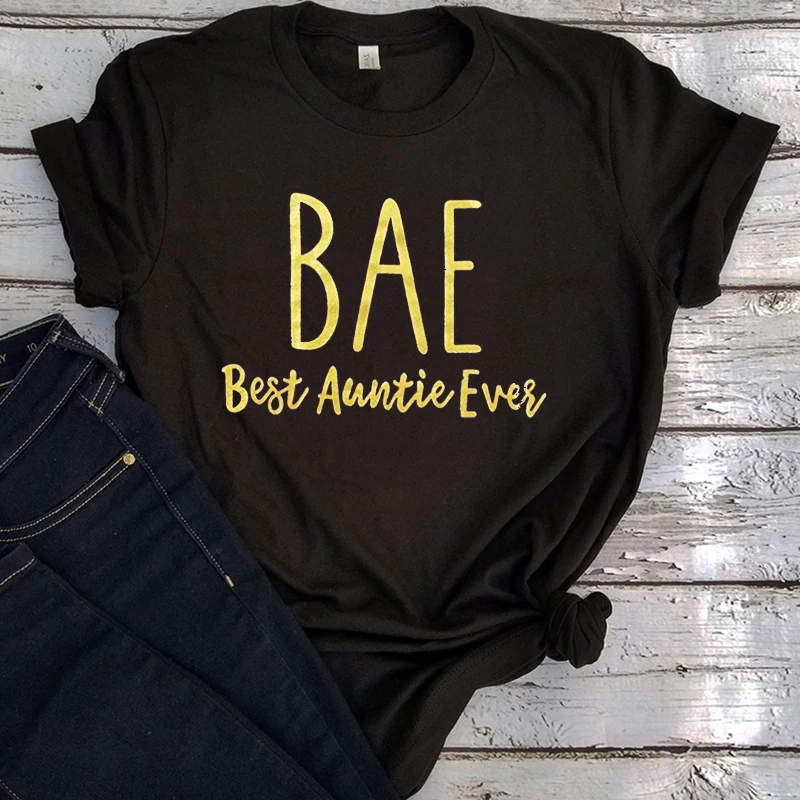 

Bae Best Auntie Ever Letter Print T-Shirt Women Funny Saying Letter Fashion Tops Aesthetic Clothes 2021 Print Lady Tops Tee Pink