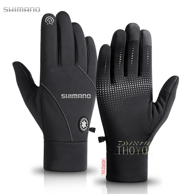 

Shimano Fishing Clothes outdoor sports cycling zipper Windproof stretch Fishing Gloves Windproof Thicken Touchscreen warm Gloves