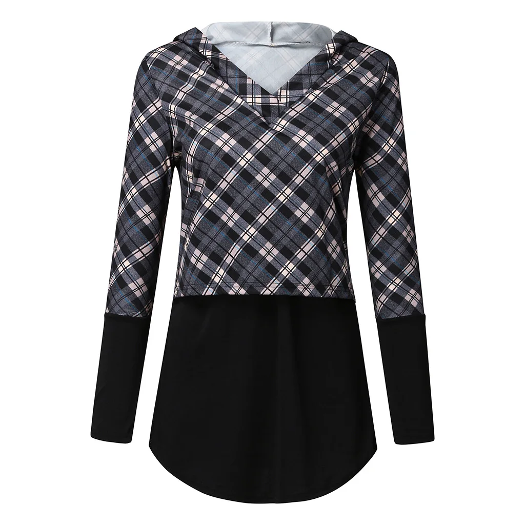 Осенне зимняя клетчатая толстовка с капюшоном и длинным рукавом для кормящих
