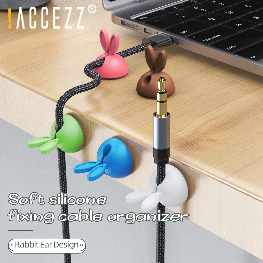 

!ACCEZZ Cute USB Cable Organizer Desktop Cord Management Clips For Keyboard Mouse Earphones Silicone Wire Winder Cable Protector