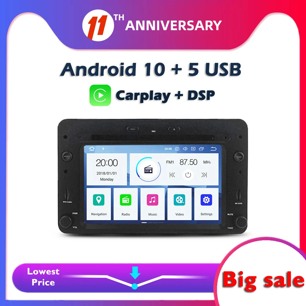 Автомобильный DVD плеер Carplay DSP IPS PX6 Android 10 4 Гб + 64 GPS RDS радио Bluetooth Wifi для Alfa Romeo Brera 159