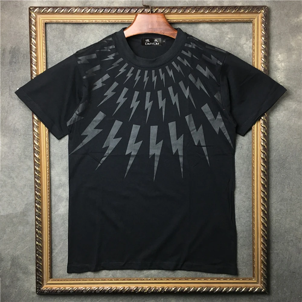 Футболка DUYOU мужская с принтом молнии 100% хлопок Повседневная Свободная рубашка