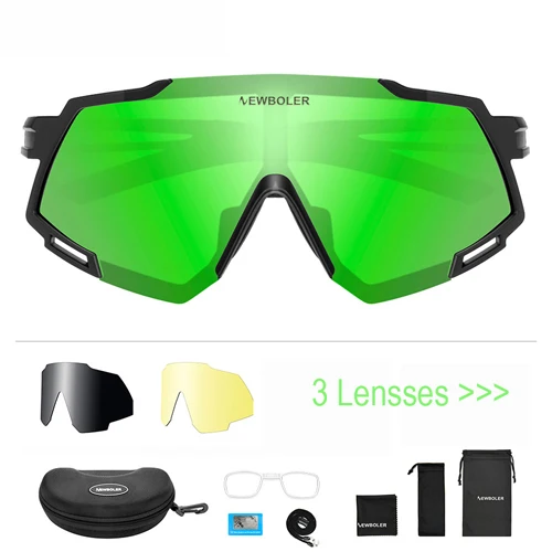 3 lens set green NEWBOLER Polarized 5 Lens Cycling Sunglasses UV400 Mountain Road Bike Eyewear Outdoor Sport Cycling Glasses Bicycle Goggles - Цвет: 3 lens set green